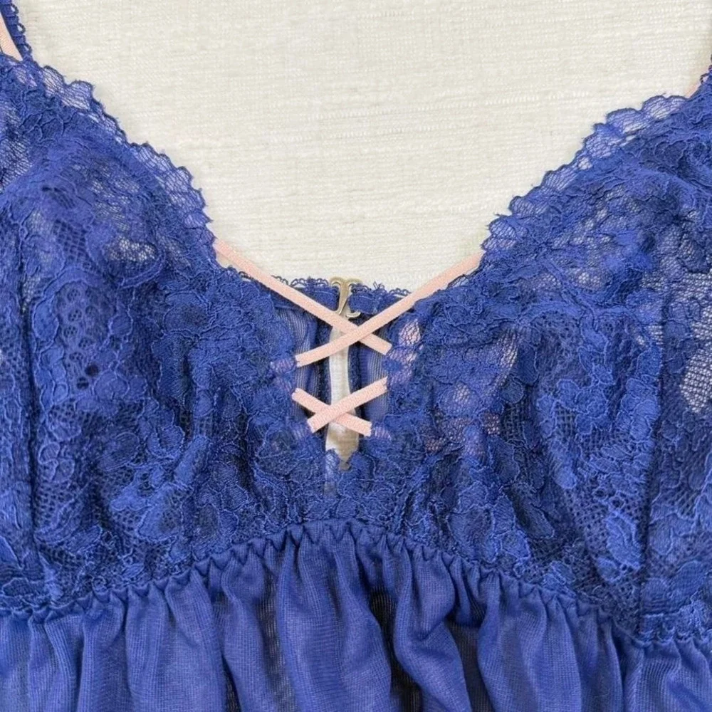 Vintage Victoria Secret Sheer‎ Babydoll Lingerie Blue Lace Y2K Womens M